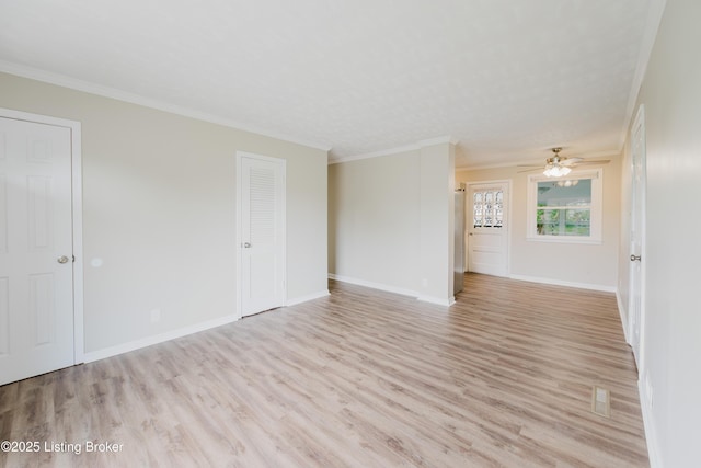 5105 Kilmer Blvd, Louisville, KY 40213 - spare room featuring light wood-style flooring, ornamental molding, and ceiling fan