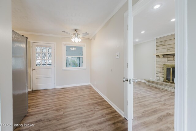 5105 Kilmer Blvd, Louisville, KY 40213 - hallway with ornamental molding, wood finished floors, and recessed lighting