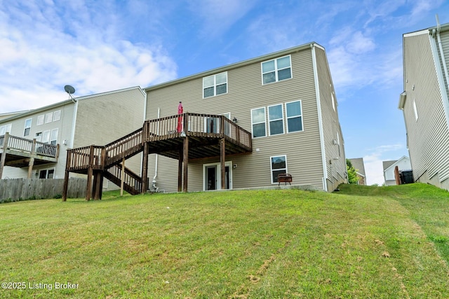 9006 Big Boulder Dr, Louisville, KY 40291 - rear view of house featuring a wooden deck, a yard, and stairway