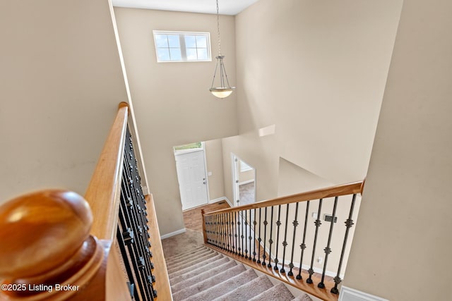 9006 Big Boulder Dr, Louisville, KY 40291 - stairs with carpet and a towering ceiling