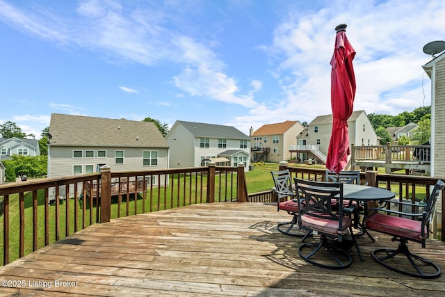9006 Big Boulder Dr, Louisville, KY 40291 - wooden deck with a residential view, outdoor dining area, and a lawn