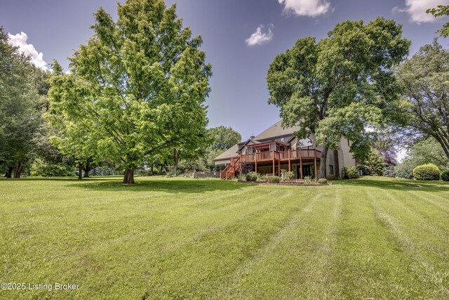 7202 Doe Crest Ct, Prospect, KY 40059 - view of grassy yard with a wooden deck and stairs