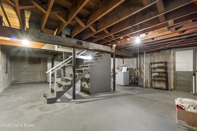2628 Landor Ave, Louisville, KY 40205 - unfinished below grade area with washer / clothes dryer and stairway