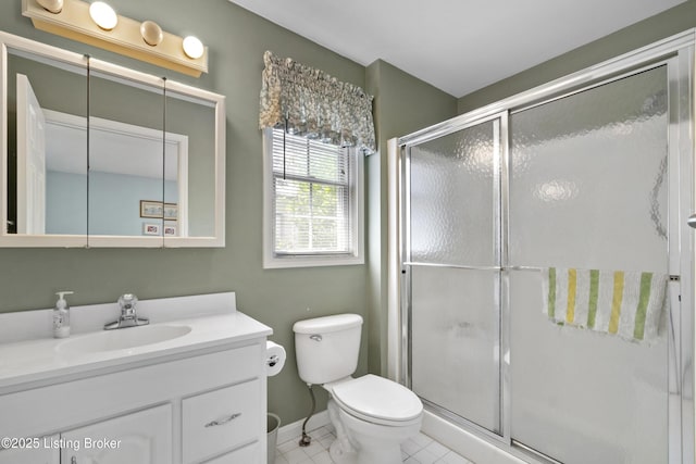 2628 Landor Ave, Louisville, KY 40205 - bathroom featuring vanity, a shower stall, and tile patterned flooring