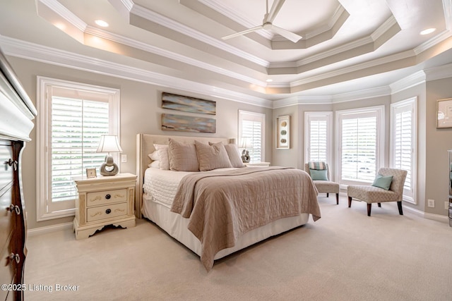 17503 Polo Run Ln, Louisville, KY 40245 - bedroom featuring light colored carpet, a tray ceiling, ornamental molding, and multiple windows