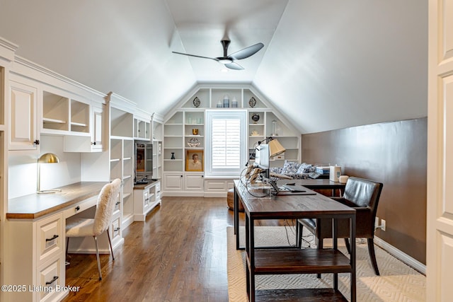 17503 Polo Run Ln, Louisville, KY 40245 - home office with a ceiling fan, built in features, wood finished floors, and lofted ceiling