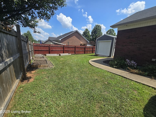 306 Butler Dr, Bardstown, KY 40004 - fenced backyard with a vegetable garden, a detached garage, and an outdoor structure