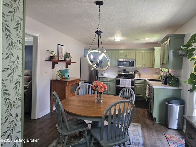 306 Butler Dr, Bardstown, KY 40004 - dining room featuring dark wood-style flooring, a textured ceiling, and a chandelier