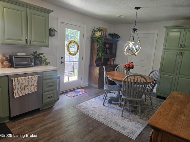 306 Butler Dr, Bardstown, KY 40004 - dining room featuring a textured ceiling, dark wood-style flooring, and a chandelier