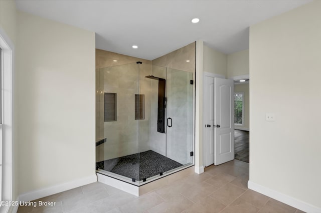 3107 Salt Lick Rd, Crestwood, KY 40014 - bathroom with a shower stall, recessed lighting, and tile patterned flooring