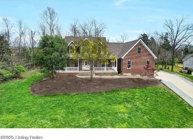 3107 Salt Lick Rd, Crestwood, KY 40014 - view of front facade with covered porch, a front yard, and brick siding