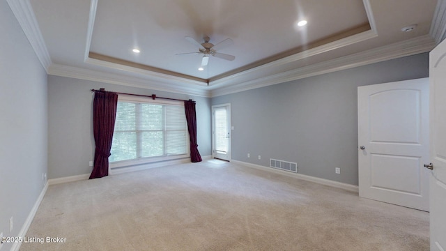 5407 Merribrook Ln, Prospect, KY 40059 - carpeted spare room featuring a raised ceiling, ceiling fan, ornamental molding, a smoke detector, and recessed lighting
