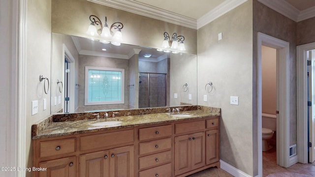 5407 Merribrook Ln, Prospect, KY 40059 - full bath featuring double vanity, a shower stall, and ornamental molding
