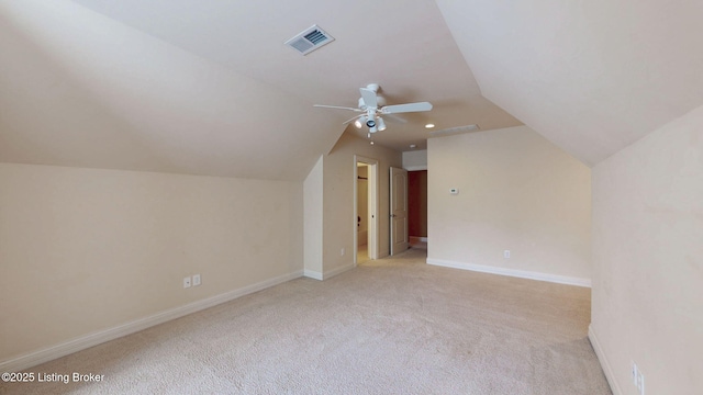 5407 Merribrook Ln, Prospect, KY 40059 - additional living space with ceiling fan, vaulted ceiling, and light colored carpet