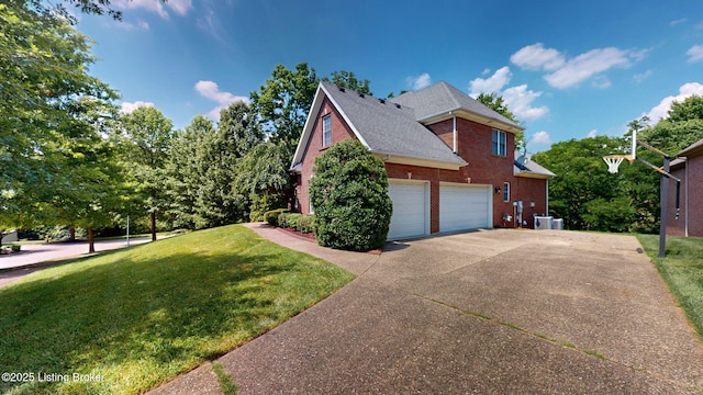 5407 Merribrook Ln, Prospect, KY 40059 - view of property exterior featuring brick siding, a yard, concrete driveway, a shingled roof, and an attached garage