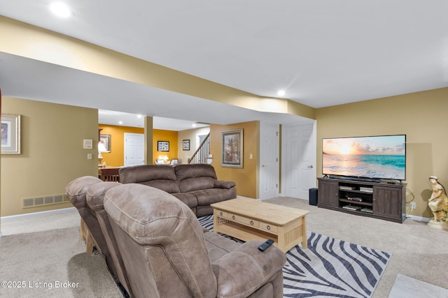 509 Oak Branch Rd, Louisville, KY 40245 - living room featuring carpet floors, stairway, and recessed lighting