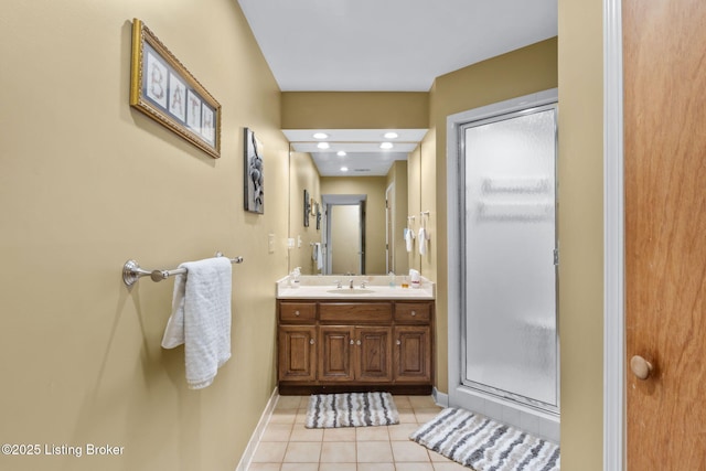 509 Oak Branch Rd, Louisville, KY 40245 - bathroom featuring tile patterned floors, vanity, and a stall shower