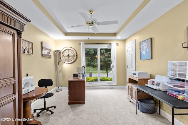 509 Oak Branch Rd, Louisville, KY 40245 - carpeted office with a tray ceiling and a ceiling fan