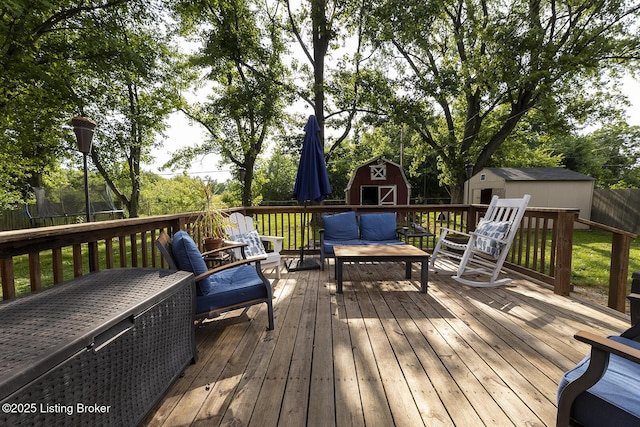 469 Ardmore Ln, Shelbyville, KY 40065 - wooden terrace with a storage shed and an outdoor hangout area
