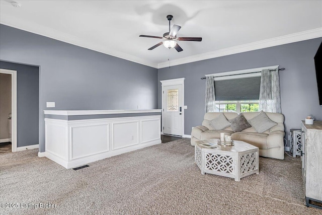 1105 Deer Fields Trce, La Grange, KY 40031 - living room with ceiling fan, crown molding, and carpet flooring