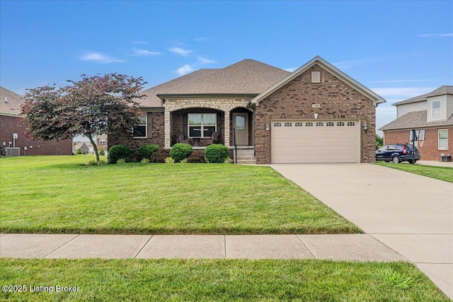 1105 Deer Fields Trce, La Grange, KY 40031 - view of front of property featuring driveway, a garage, a front yard, brick siding, and a shingled roof