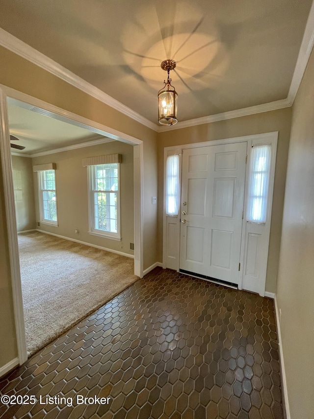2804 Creekside Dr, Louisville, KY 40241 - entrance foyer with ornamental molding and dark colored carpet