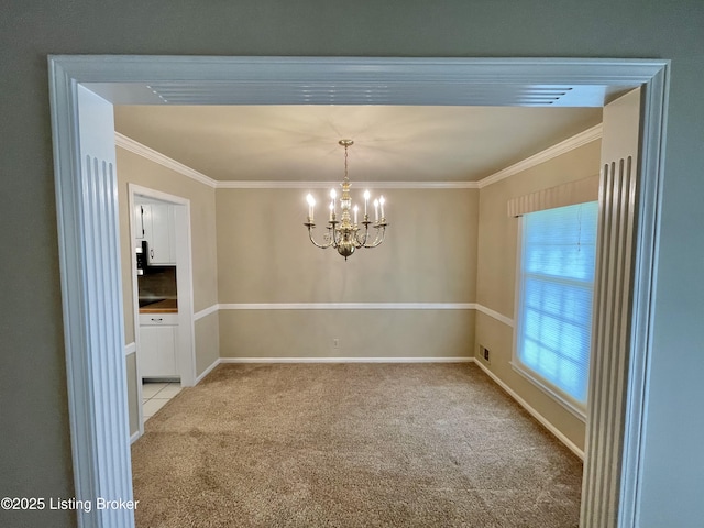 2804 Creekside Dr, Louisville, KY 40241 - spare room with light colored carpet, a chandelier, and crown molding