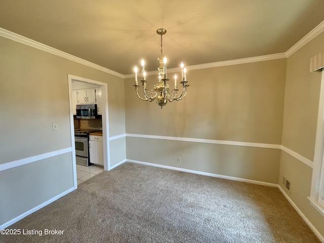 2804 Creekside Dr, Louisville, KY 40241 - unfurnished room with light colored carpet, a chandelier, and crown molding