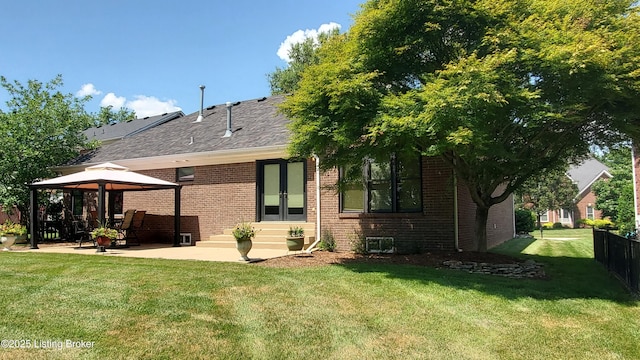 4318 Juniper Forest Pl, Louisville, KY 40245 - rear view of property with brick siding, a gazebo, a patio, entry steps, and roof with shingles