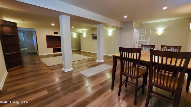 4318 Juniper Forest Pl, Louisville, KY 40245 - dining room with decorative columns, wood finished floors, and recessed lighting