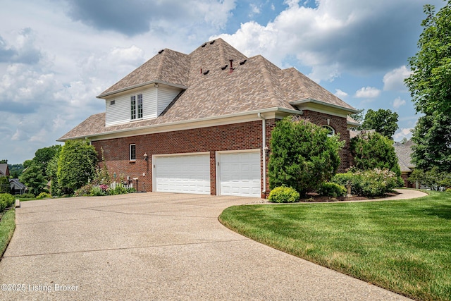 15018 Forest Oaks Dr, Louisville, KY 40245 - view of property exterior featuring brick siding, driveway, a garage, and a lawn
