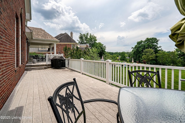 15018 Forest Oaks Dr, Louisville, KY 40245 - wooden terrace with a yard, outdoor dining area, and a grill