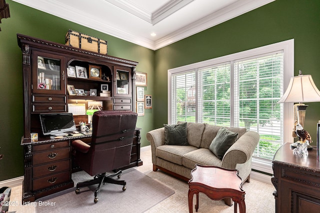 15018 Forest Oaks Dr, Louisville, KY 40245 - office space with healthy amount of natural light, ornamental molding, light colored carpet, and recessed lighting