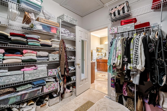15018 Forest Oaks Dr, Louisville, KY 40245 - walk in closet with attic access and tile patterned floors