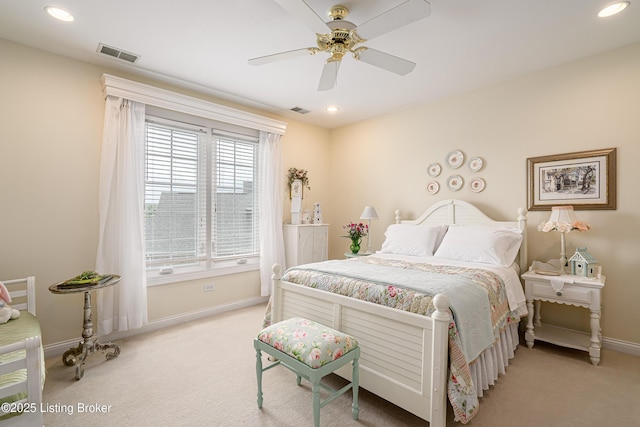 15018 Forest Oaks Dr, Louisville, KY 40245 - bedroom with light carpet, recessed lighting, and a ceiling fan