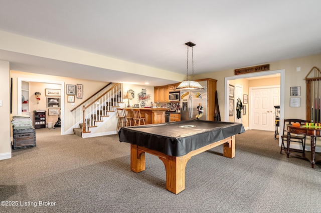 15018 Forest Oaks Dr, Louisville, KY 40245 - rec room with wet bar, carpet, and billiards