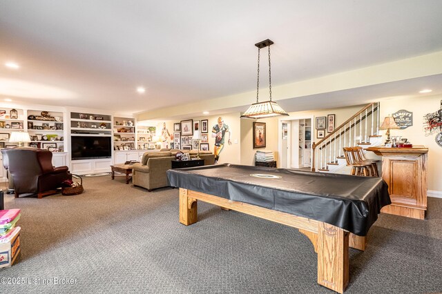 15018 Forest Oaks Dr, Louisville, KY 40245 - game room with carpet flooring, billiards, and recessed lighting