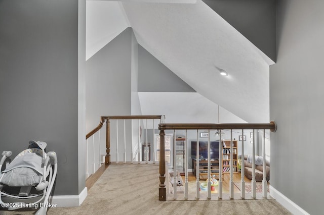 236 Running Creek Dr, Shepherdsville, KY 40165 - stairway with carpet floors and high vaulted ceiling