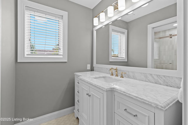 3111 Ridgemoor Ct, Prospect, KY 40059 - full bathroom with vanity, tiled shower, and tile patterned floors