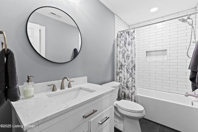 3111 Ridgemoor Ct, Prospect, KY 40059 - bathroom featuring vanity, shower / tub combo, tile patterned flooring, and recessed lighting
