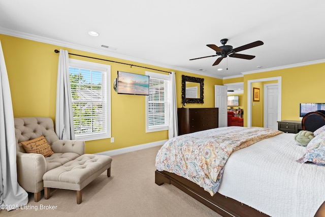 3111 Ridgemoor Ct, Prospect, KY 40059 - bedroom with ornamental molding, carpet flooring, recessed lighting, and ceiling fan