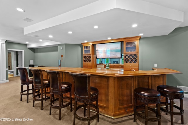 3111 Ridgemoor Ct, Prospect, KY 40059 - indoor wet bar featuring recessed lighting and light colored carpet