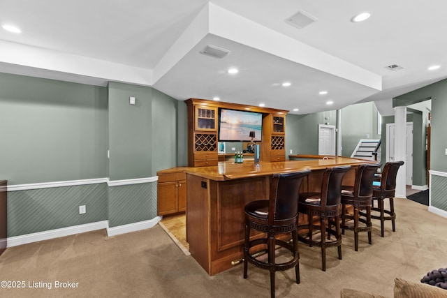 3111 Ridgemoor Ct, Prospect, KY 40059 - indoor bar with light colored carpet, recessed lighting, and stairway