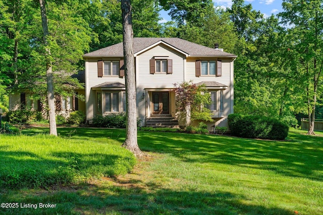 163 Ridgewood Dr, Pewee Valley, KY 40056 - view of front of property with a front lawn, a chimney, and french doors