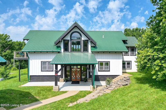 1575 Ochs Ln, Bloomfield, KY 40008 - rear view of house with a yard, a metal roof, a patio, and a balcony