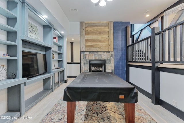 1575 Ochs Ln, Bloomfield, KY 40008 - playroom with wood finished floors, a fireplace, and pool table