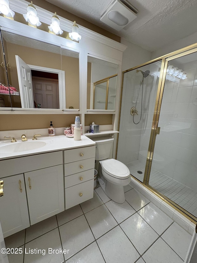 1303 Limestone Trce, Louisville, KY 40223 - full bathroom featuring vanity, a shower stall, a textured ceiling, and tile patterned flooring