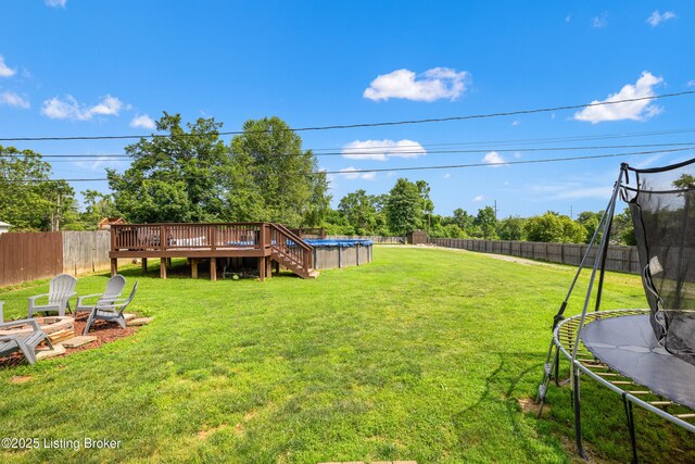 908 Chestnut Ave, Frankfort, KY 40601 - fenced backyard featuring a trampoline and a deck
