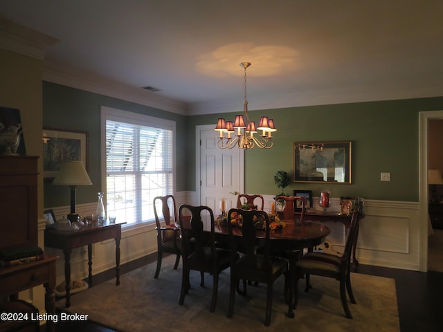 105 Waverly Dr, Bardstown, KY 40004 - dining space with a chandelier, a wainscoted wall, and ornamental molding