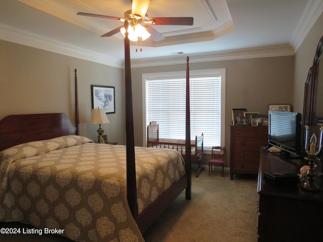 105 Waverly Dr, Bardstown, KY 40004 - bedroom with a tray ceiling, light carpet, ornamental molding, and ceiling fan